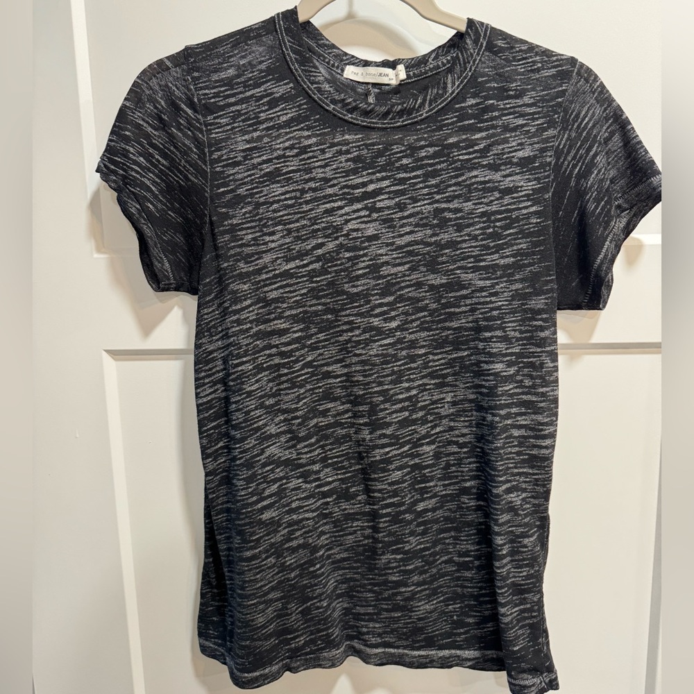 rag & bone Marled Black Gray Crewneck Tee Shirt - Small
